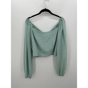 Arula Womens Seafoam Smocked Top Size XL NWT Peasant Boho Tie Back Resort Crop